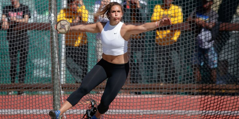 Fifth-year senior Valarie Allman (above) nearly set a career record in the discus throw, hitting 60.65 meters at the Stanford Invitational. (BOB DREBIN/isiphotos.com)