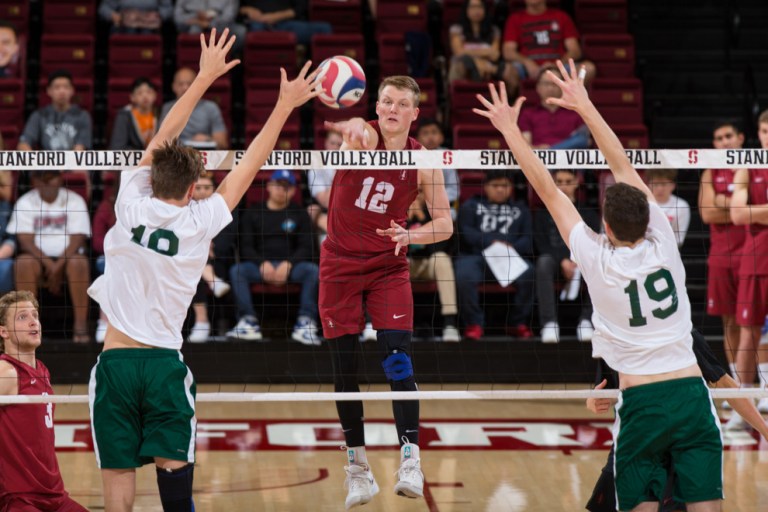 Senior outside hitter Jordan Ewert (above) recorded seven kills, breaking a 10-game streak of double-digit kills. (KAREN AMBROSE HICKEY/Stanford Athletics)