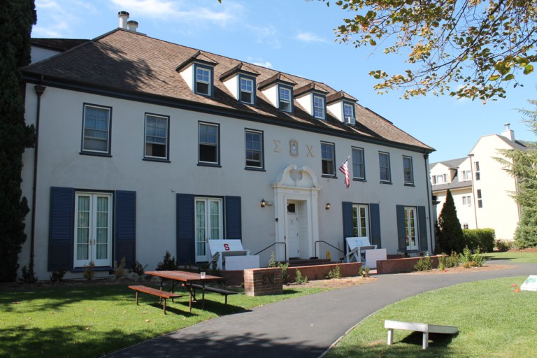 Sigma Chi house, now known as 550 Lasuen, on a sunny day.