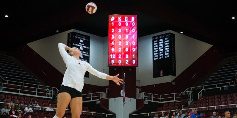 Junior outside hitter Kathryn Plummer (above) dominated in the Cardinal's weekend matches, putting up the team-high in kills both nights. (AL CHANG/isiphotos.com)