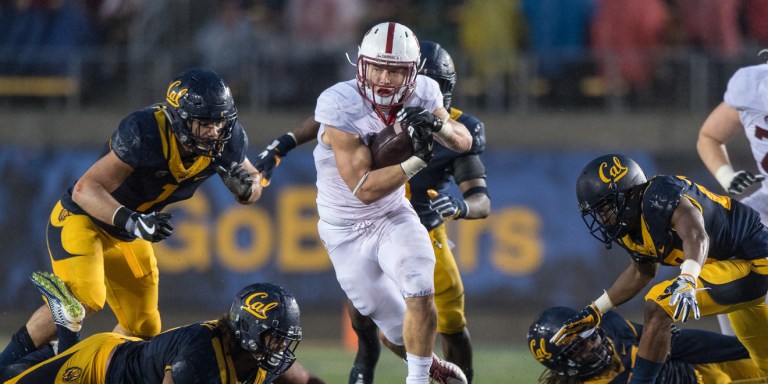 Bryce Love has posted record-breaking performances against the Golden Bears. In the 2015 meeting, McCaffrey accumulated 389 all-purpose yards, setting a school record. The following year, McCaffrey ran 284 yards against the Cal, breaking another school record for rushing yards in a single game. (JIM SHORIN/isiphotos.com)