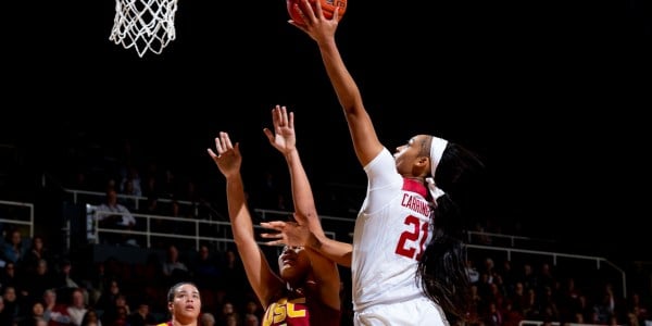 Junior forward DiJonai Carrington (above) put on a show against the UCLA Bruins on Sunday, scoring 21 of Stanford's 38 first half points. (JOHN P. LOZANO/isiphotos.com)