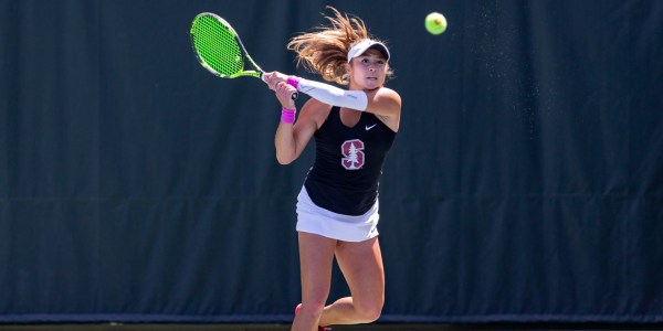 Senior Caroline Lampl defeated Princeton’s Nicole Kalhorn to clinch the Cardinal’s victory over the Tigers, improving No. 1 Stanford’s record to 3-0. Lampl and the women’s tennis team will be back in action tomorrow at noon again UC Davis (0-3). (JOHN P. LOZANO/Courtesy of Stanford Athletics)