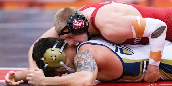 Fifth-year Rico Stormer (above) was named the Pac-12 Wrestler of the Week after his last-minute takedown snatched the win over his Oregon opponent last Friday. The Cardinal face No. 7 Nebraska today at 5 p.m. (JOHN P. LOZANO/isiphotos.com)