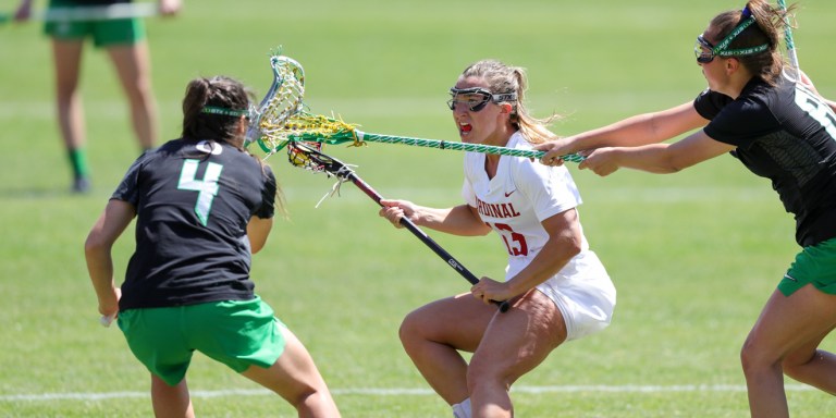 Sophomore Ali Baiocco (above) scored three times on Sunday afternoon as the Cardinal blew past UC Davis in a 19-10 victory. Stanford ended its first homestand 2-1 and will travel to New York later this week. (BOB DREBIN/isiphotos.com)