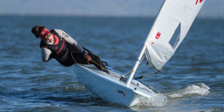 Sophomore skipper Christina Sakellaris (above) became the second Cardinal to win the ICSA Singlehanded national championships with 60 points last November. Sakellaris and the women’s sailing team heads east this weekend for the Navy Spring Women’s Regatta against the season’s toughest competition. (JOHN TODD/isiphotos.com)