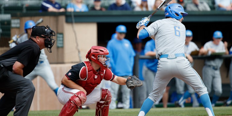 Junior catcher Maverick Handley (above) has put in work for the team on offense and defense, throwing out five base-stealers and leading the team with 20 runs. (BOB DREBIN/isiphotos.com)