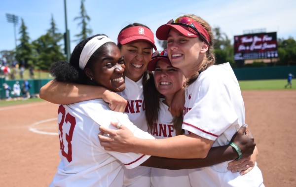 Seniors Whitney Burks, Carolyn Lee, Molly Fowkes and Lauren Frost (above) played in their final home games this weekend against second ranked UCLA. They fell to the Bruins in the second and third games after upsetting the Bruins in the first. (CODY GLENN/isiphotos.com)