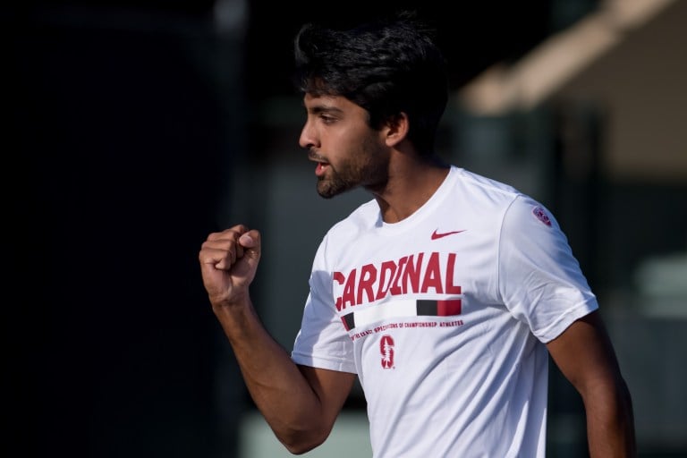 Senior captain Sameer Kumar (above) played his final match at Taube Family Tennis Stadium on Saturday. The Cardinal defeated UC Santa Barbara in a shutout; Kumar defeated Victor Krustev in a second set tiebreak. (LYNDSAY RADNEDGE/isiphotos.com)