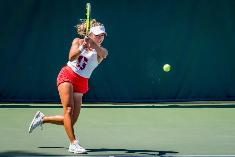 Senior Caroline Lampl (above) has won her last 22 consecutive matches, three of which came against top-100 opponents. No. 66 in the national women's singles rankings, Lampl plays alongside senior Kimberley Yee as Stanford's top doubles pairing, ranked at No. 19 nationally. (GLEN MITCHELL/isiphotos.com)