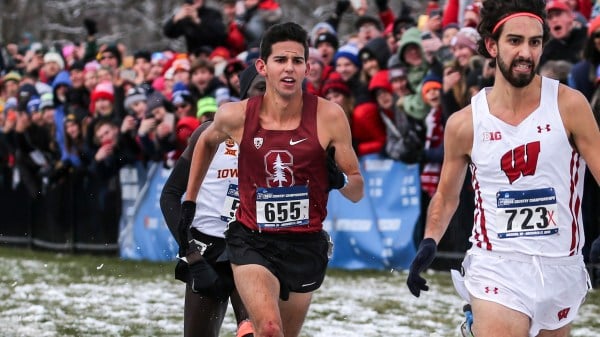 Senior Grant Fisher (above) kicks down the final stretch of the 2018 NCAA Championship race. He placed second individually, tying Stanford's highest finish at nationals. As a team, the Cardinal placed fifth, recording the program's 19th top-five NCAA finish. (Spencer Allen/SportsImageWire.com)