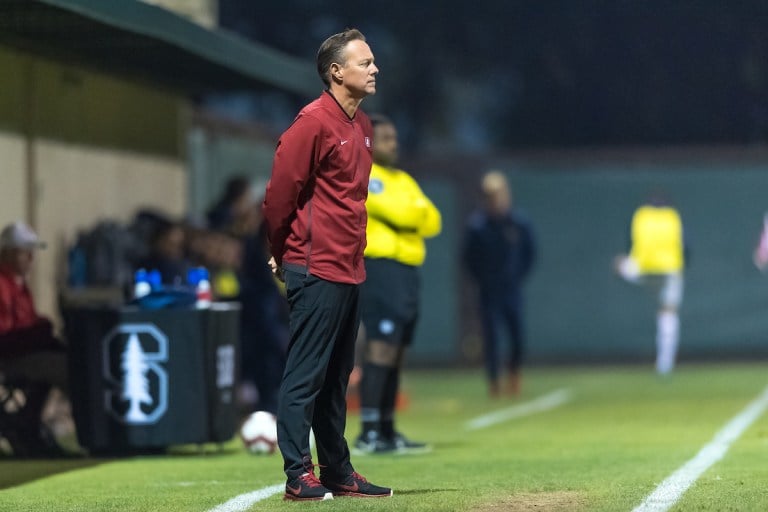 In front of a home crowd of 2,304, head coach Jeremy Gunn (above) celebrated his 100th career win at Stanford with a 2-0 victory against Denver. (JIM SHORIN/isiphotos.com)