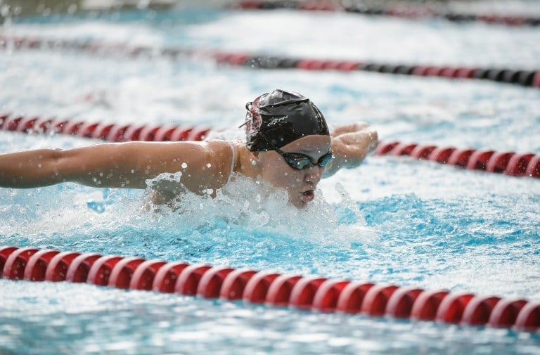 Senior Katie Drabot (above) returned to action on Wednesday against Washington State. Drabot touched first in three events, the 100-yard free and both of the butterfly events. (JOHN TODD/isiphotos.com)