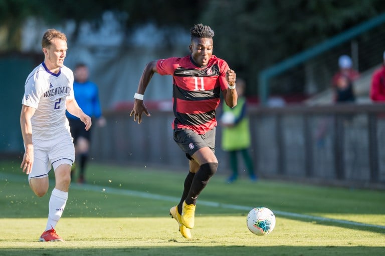 Freshman forward Ousseni Bouda (above) scored his fourth career goal on Sunday, pushing No. 7 Stanford past a penalty-riddled San Diego State team. The Aztecs suffered four yellow cards as they fell 1-0 to the Cardinal. (Karen Ambrose Hickey/isiphotos.com)