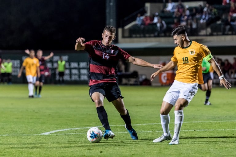 Redshirt sophomore forward Zach Ryan (above) plays against the University of San Francisco. Ryan leads the Cardinal with five goals scored this season. (KAREN AMBROSE HICKEY/isiphotos.com)