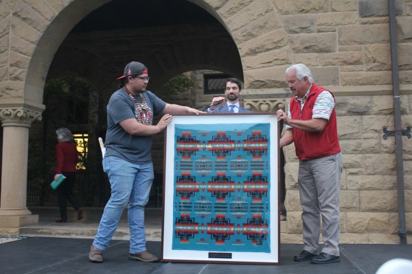 "To heal as a society and campus, we must dedicate ourselves to lifting those voices and the voices of the diverse intersectional folks and communities all around us," said Caelin Marum '21. Marum presented the University with a Pendleton blanket on behalf of SAIO at the renaming ceremony for Jane Stanford Way.