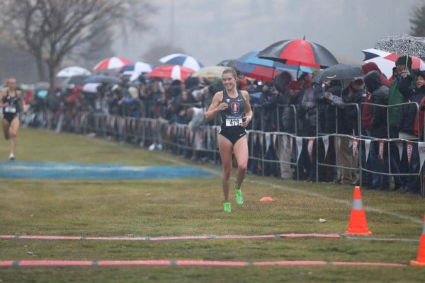 Senior Ella Donaghu (above) was integral in the Cardinal's securing of the NCAA Regional title on Friday. Donaghu finished in first, becoming the first Stanford woman in over a decade to claim the title, and junior Jess Lawson finished just a few seconds later in second place, cementing Stanford's dominance. (PHOTO: Chuck Aragon)