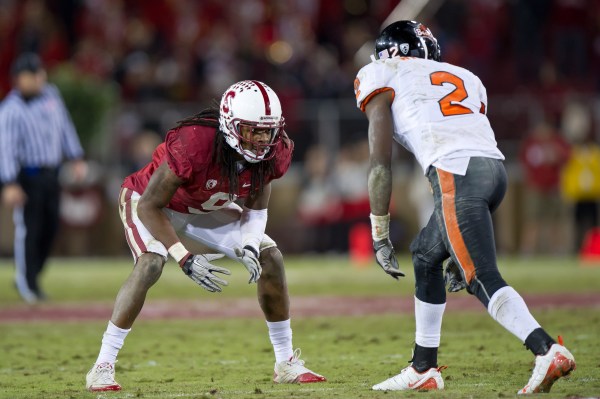 Current San Francisco 49ers and former Stanford cornerback Richard Sherman (above)  had nine tackles in the team's 24-27 OT loss (JIM SHORIN/stanfordphoto.com).