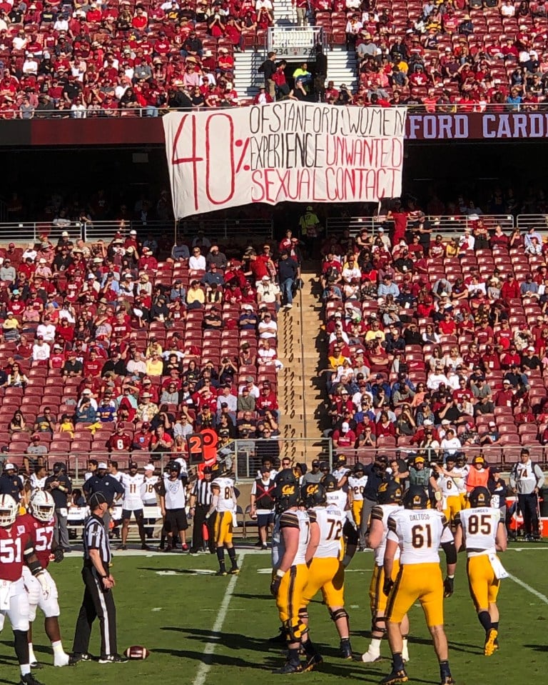 Students demonstrated during the 122nd Annual Big Game on Saturday in response to ongoing discussions about sexual violence on campus and the recently released campus climate survey results. (Photo courtesy of demonstration organizers)