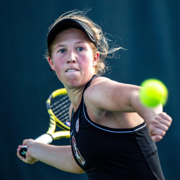 Senior Emily Arbuthnott (above) led the Cardinal to a 6-1 victory against Hawaii on Thursday. She contributed wins in doubles and singles against the Rainbow Warriors. (LYNDSAY RADNEDGE/isiphotos.com)