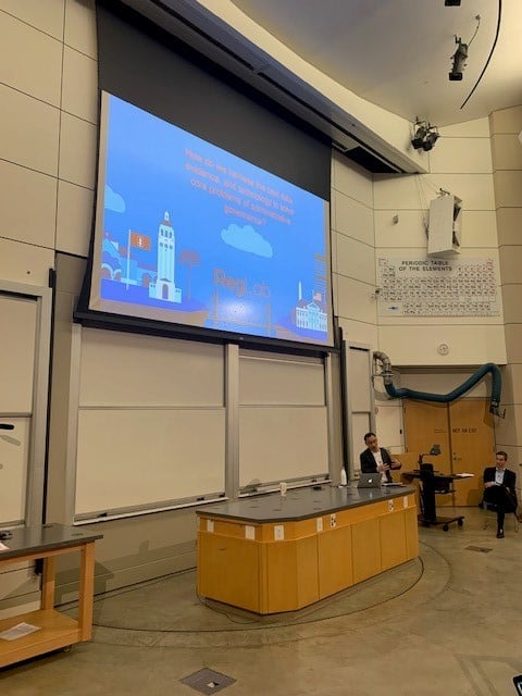 Professor Daniel Ho discusses the use of artificial intelligence by government agencies Monday afternoon. (Photo: EMMA TALLEY / The Stanford Daily)