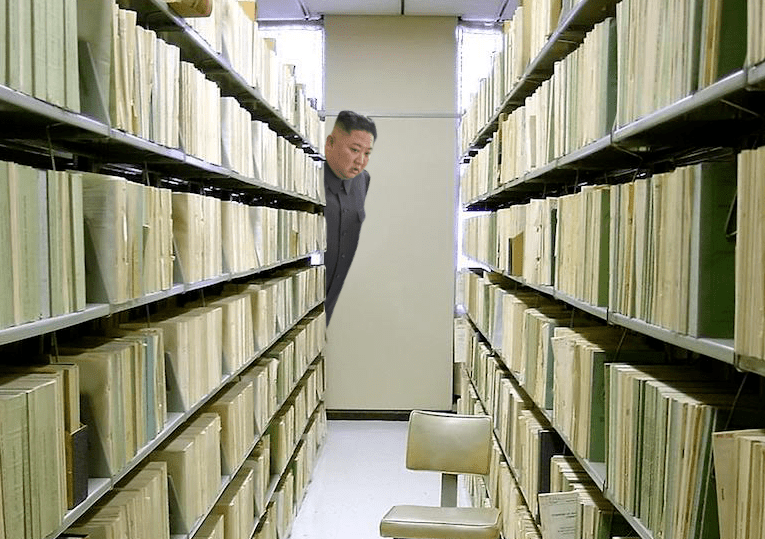 Kim Jong-un crying in West Stacks (Photo Edit: LANA TLEIMAT/The Stanford Daily)