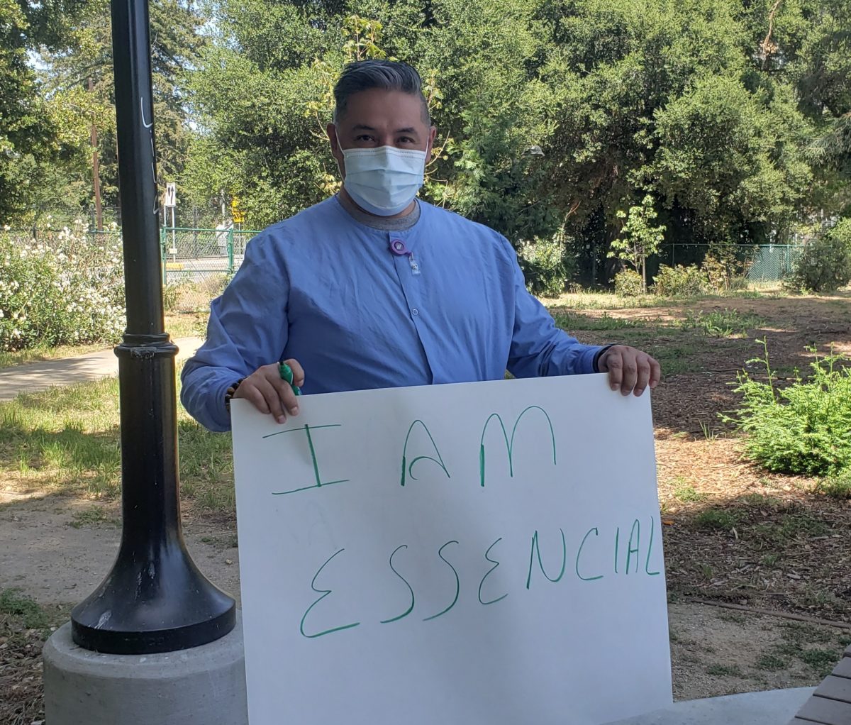 ‘I AM ESSENCIAL’: Frontline workers protest Stanford Health Care pay, hours cuts