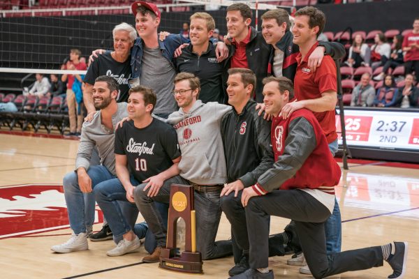 Many of the 2010 championship team returned to campus on Feb. 8, 2020 to watch the current Cardinal sweep UCLA. The 2010 team was recognized on court between sets. (PHOTO: Glen Mitchell/isiphotos.com)