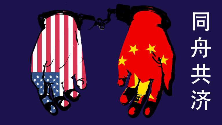 As the U.S. and China trade jabs, the world is in a bind. (Illustration: Amy Lo)