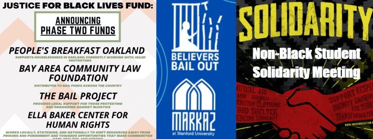 Flyers circulated by Justice 4 Black Lives (designed by Katherine Moldow and Nizhoni Begay), The Markaz and Eli Neal (adapted from Indigenous Action)