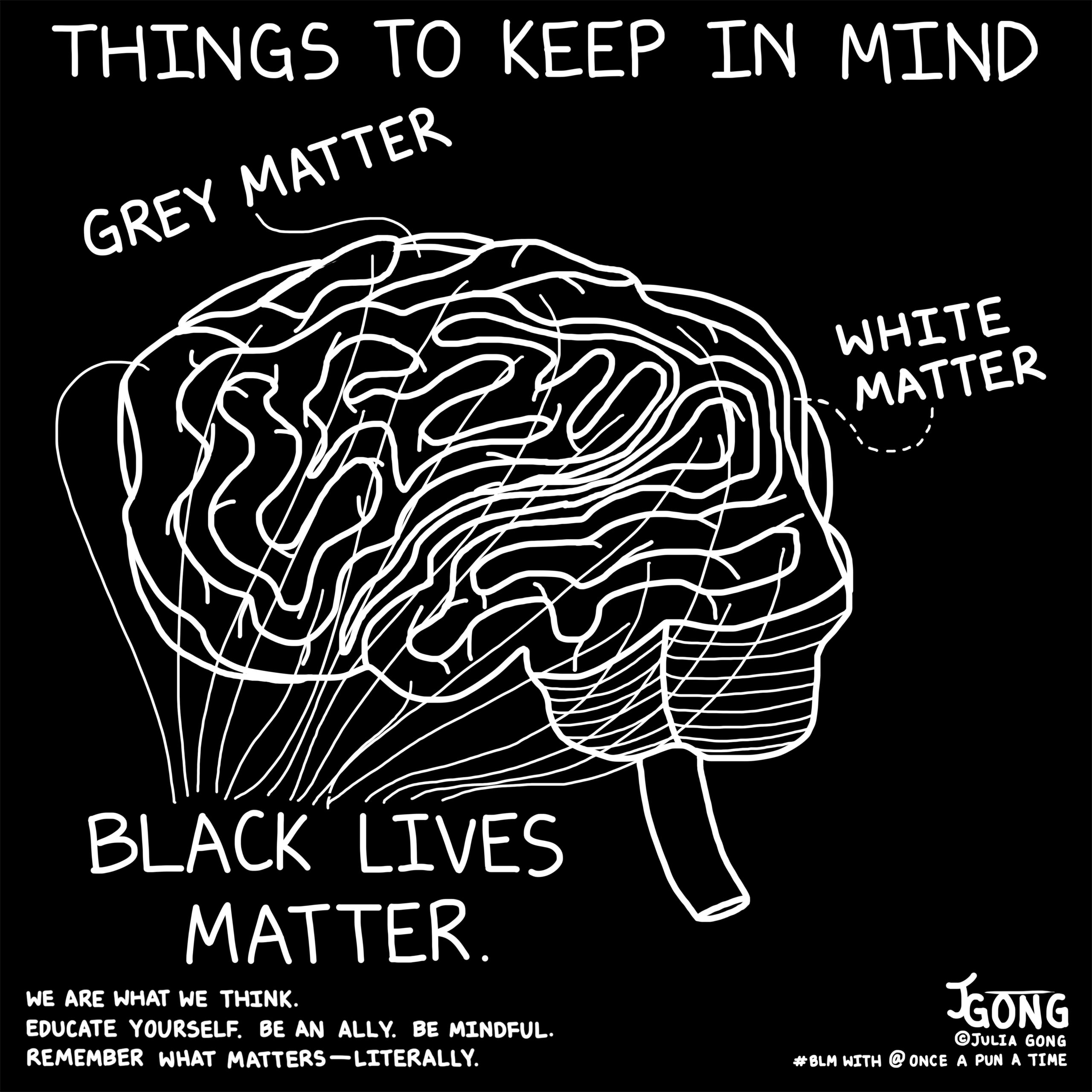 We are what we think. Educate yourself. Be an ally. Be mindful. Remember what matters — literally.