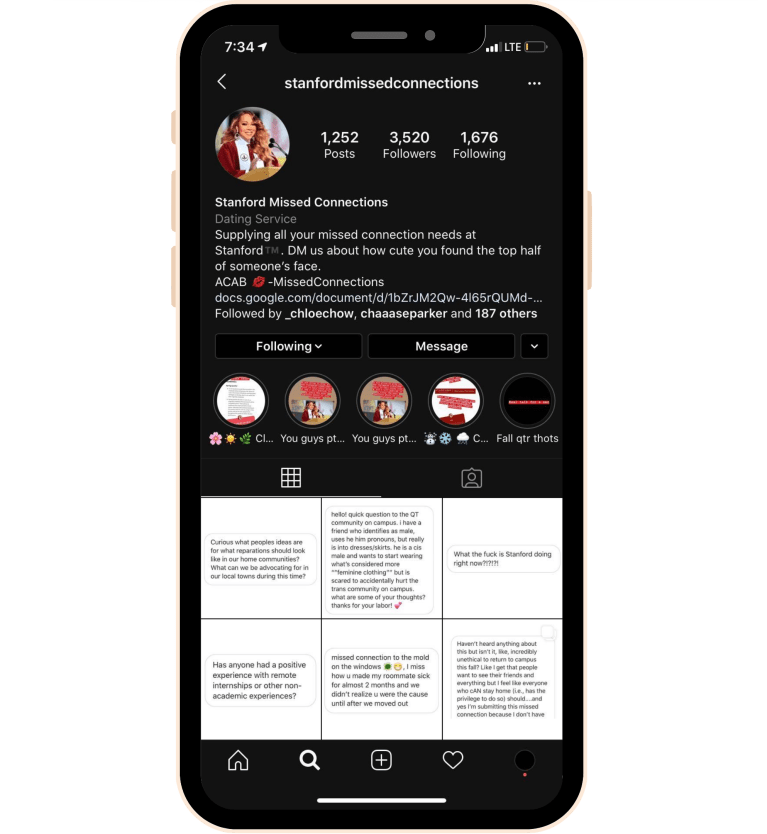 Stanford Missed Connections instagram page