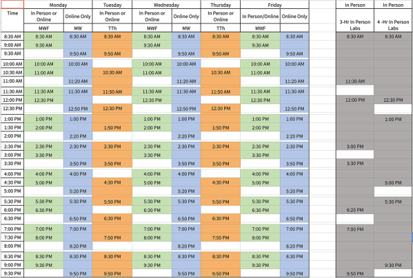 2020-21 course meeting schedule. (Photo: Stanford News)