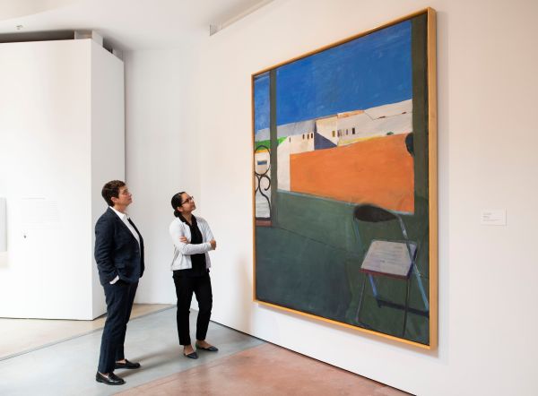 Cantor Art Center director Susan Dackerman explores the  Diebenkorn exhibit with curatorial assistant Jessica Ventura. (Photo: LINDA A. CICERO/Stanford News Service)