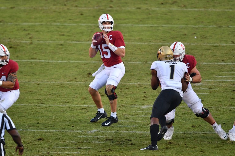 Senior quarterback Davis Mills threw for 327 yards and a score against Colorado in his season debut on Saturday. However, he and his team's 32 points fell just short of Colorado's 35 as Stanford dropped to 0-2 on the season. (Photo: Stanford Photo)