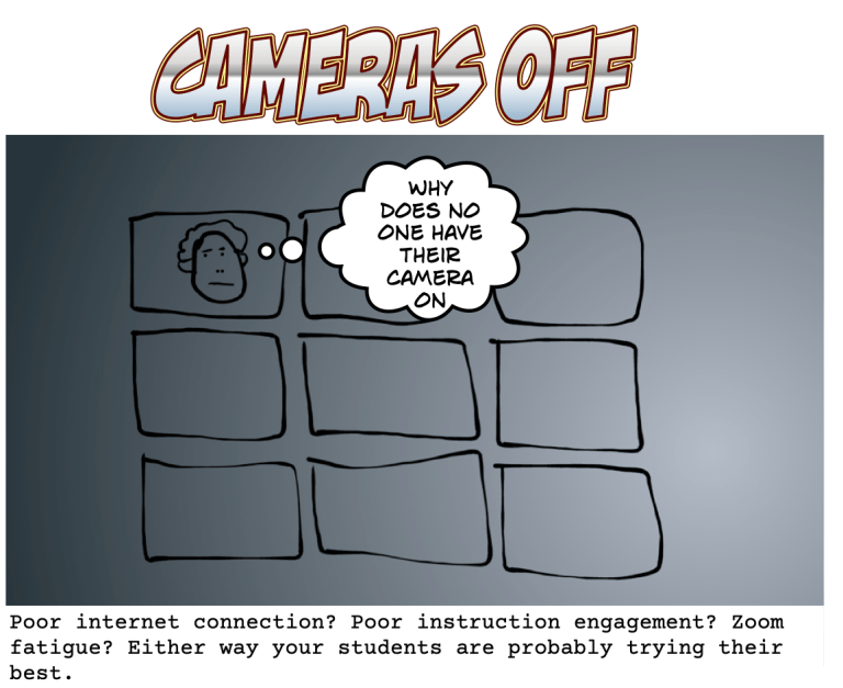 an instructor on zoom is wondering why everyone has their cameras off.
