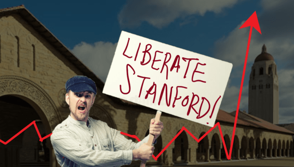 Student heeds Hoover Fellow and Stanford Faculty member Scott Atlas' call to "rise up" against local public health orders. (Photo Edit: MALLORY HARRIS/The Stanford Daily)