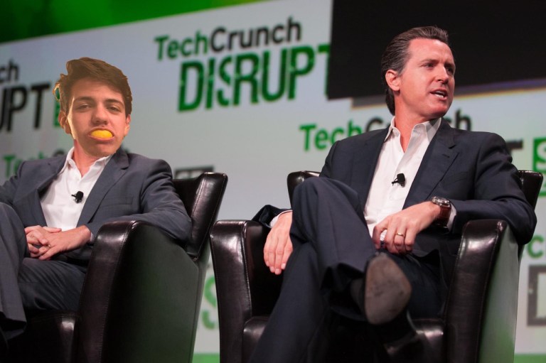 Me and Gavin causing a ruckus at a Big Tech event a few years back. (Photo: JD LASICA/Flickr, Edit: PATRICK MONREAL/The Stanford Daily)