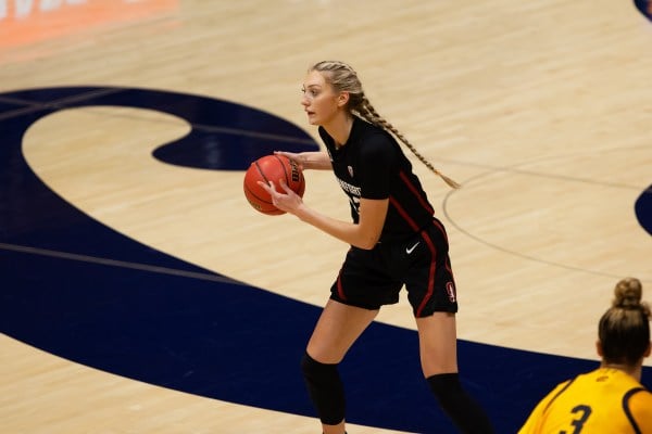 Freshman forward Cameron Brink (22 above) was able to avoid foul trouble against the Bruins, which proved integral to the Cardinal's ultimate victory in Westwood. (Photo: BOB DREBIN/isiphotos.com)