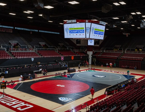 The wrestling Pac-12 Championships were hosted at Maples Pavilion in 2020. They may have been the last for Stanford wrestling following the University's decision to discontinue the program. (Photo: JOHN P. LOZANO/isiphotos.com)