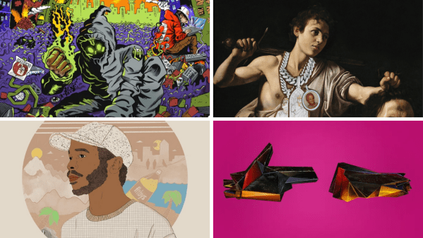 Four panels of music album covers