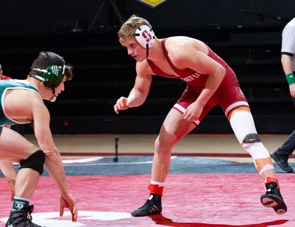 Redshirt senior Requir van der Merwe won both of his matches on Sunday against South Dakota State and Oklahoma. (Photo: JOHN P. LOZANO/isiphotos.com)