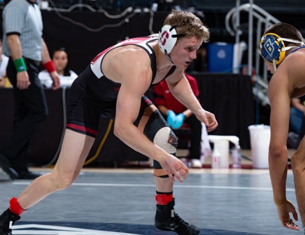 Captain and redshirt senior Requir Van der Merwe won both his matches despite moving up a weight class.(Photo: JOHN P. LOZANO/isiphotos.com)