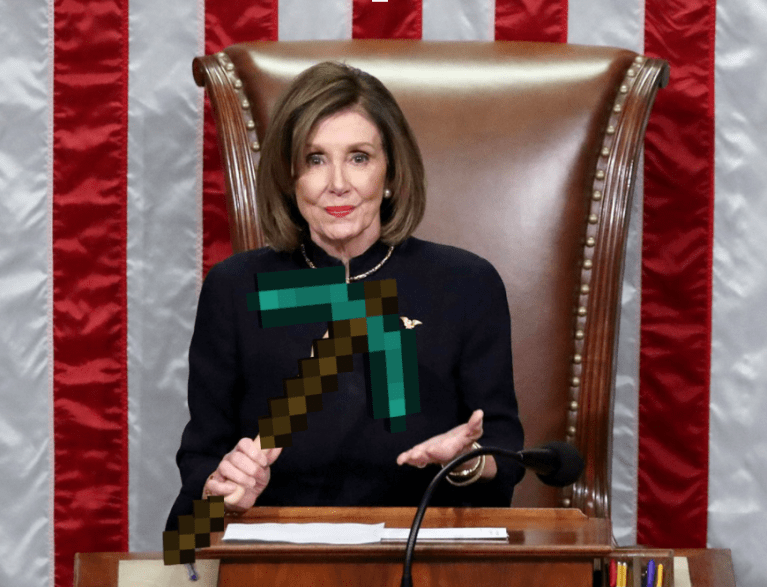 While Trump attempts to kill democracy, Pelosi continues to kill Minecraft mobs (Photo: The Guardian, Edit: Lorenzo Del Rosario)