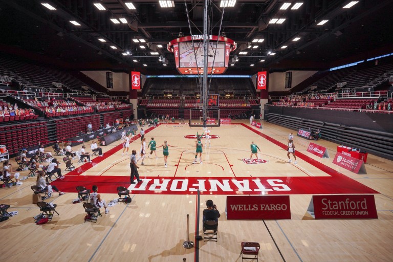 Frontal view of Stanford basketball game