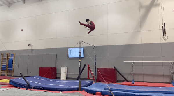 Freshman Brandon Nguyen (above) earns one of his two event titles on the high bar with a score of 13.250 (Photo: JORDAN JOHN LEE/The Stanford Daily)