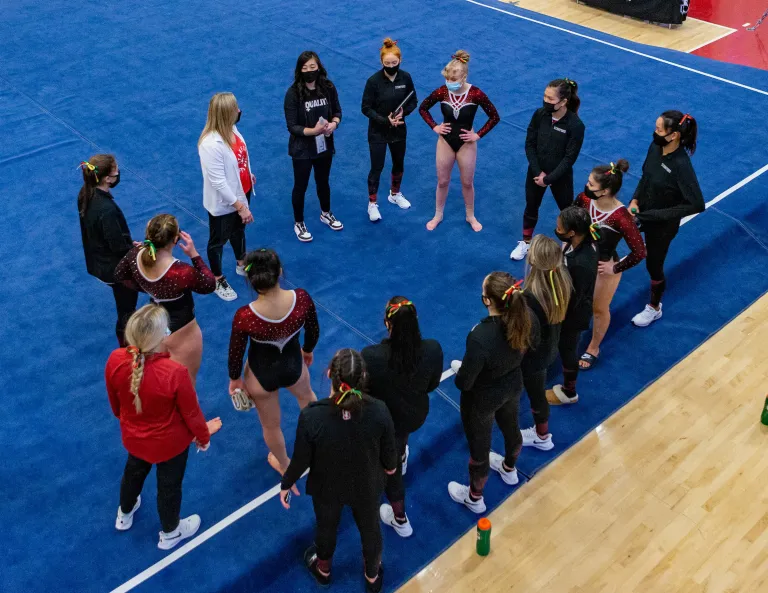 Stanford women's gymnastics honored its three seniors — Kyla Bryant, Rachael Flam and Grace Garcia — in its final meet of the regular season. (Photo: JOHN LOZANO/isiphotos.com)