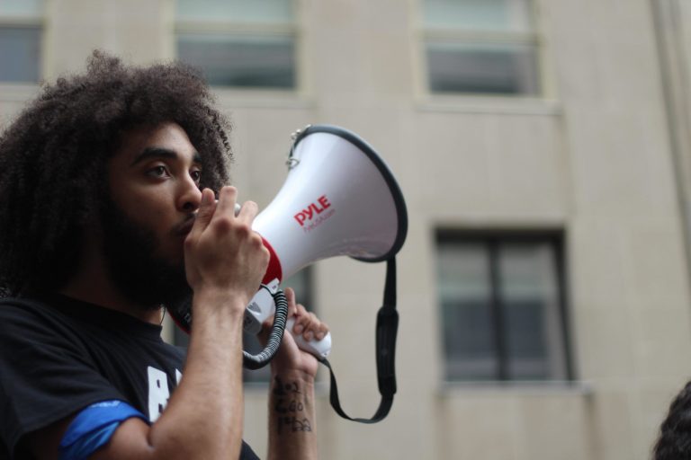 A man with a megaphone