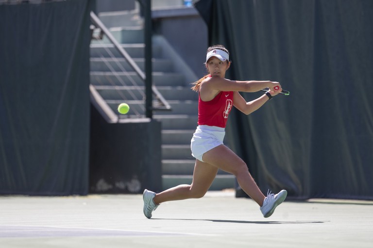 Junior Sara Choy (above) picked up Stanford's only win of the day against Cal. (Photo: MACIEK GUDRYMOWICZ/isiphotos.com)