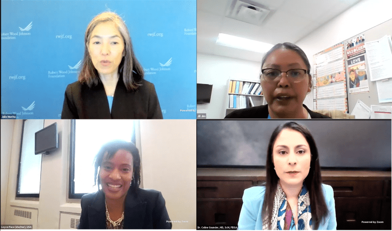 A composite image of panelists from Gender & Power: A Conversation with Women from the Biden-Harris Transition COVID-19 Advisory Board event (Photo: JAYA SANDHU/The Stanford Daily)